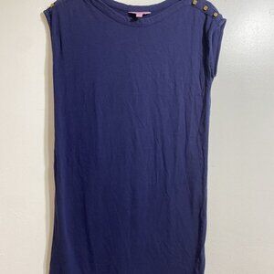 Lilly Pulitzer Women Blue Knit Sleeveless Tank  Shirt Dress w/ Gold Button Sz XS